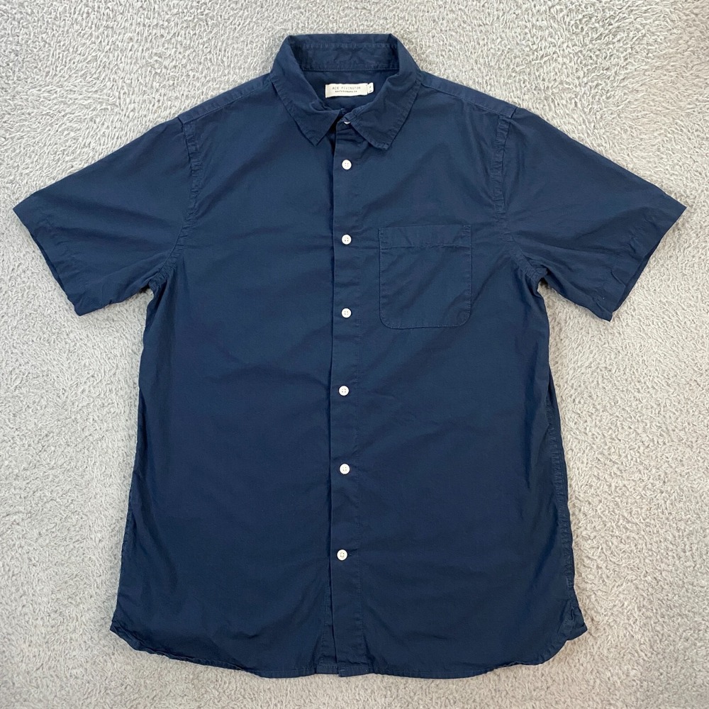 Ace Rivington Shirt Mens Medium Short Sleeve‎ Button Up Navy Blue Summer Resort